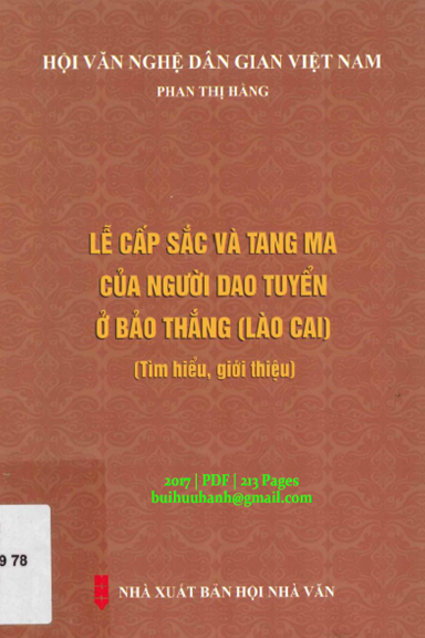 Lễ Cấp Sắc Và Tang Ma Của Người Dao Tuyển Ở Bảo Thắng (NXB Hội Nhà Văn 2017) - Phan Thị Hằng