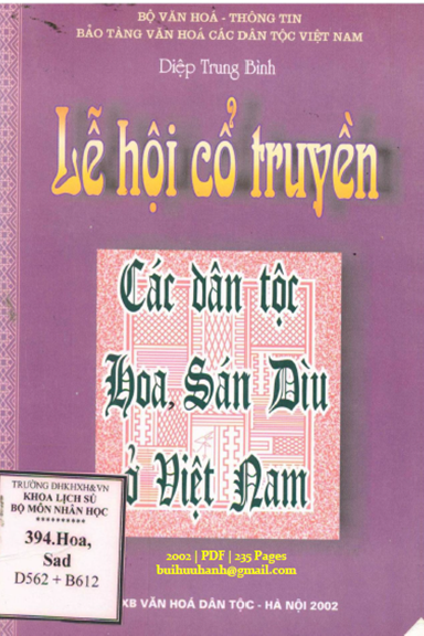 Lễ Hội Cổ Truyền Các Dân Tộc Hoa, Sán Dìu Ở Việt Nam (NXB Văn Hóa Dân Tộc 2002) - Diệp Trung Bình
