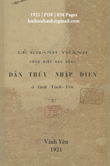 Lễ Khánh Thành Công Việc Đào Sông Dẫn Thuỷ Nhập Điền Ở Tỉnh Vĩnh Yên - Trần Văn Quang, 34 Trang