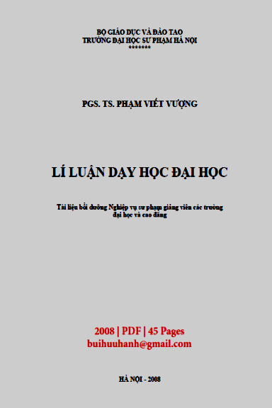 Lí Luận Dạy Học Đại Học Việt Nam (NXB Đại Học Sư Phạm 2008) - Phạm Viết Vượng, 45 Trang
