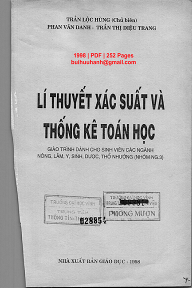 Lí Thuyết Xác Suất Và Thống Kê Toán Học (NXB Giáo Dục 1998) - Trần Lộc Hùng, 252 Trang