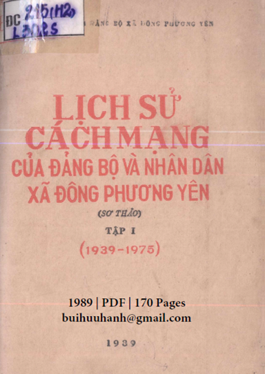 Lịch Sử Cách Mạng Của Đảng Bộ Và Nhân Dân Xã Đông Phương Yên Tập 1 (NXB Hà Tây 1989) - Đức Tiệm