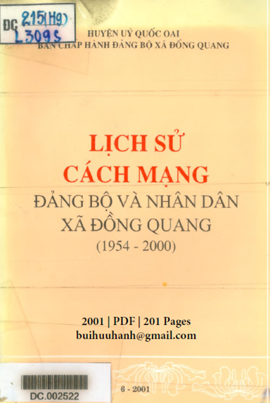 Lịch Sử Cách Mạng Đảng Bộ Và Nhân Dân Xã Đông Quang 1954-2000 (NXB Hà Tây 2001) - Bùi Mạnh Nguyên