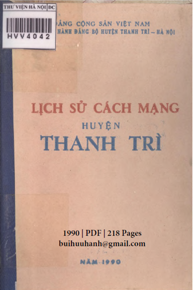 Lịch Sử Cách Mạng Huyện Thanh Trì (NXB Hà Nội 1990) - Chu Viên, 218 Trang