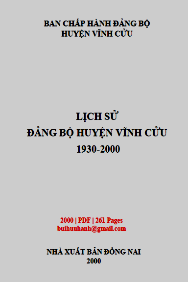 Lịch Sử Đảng Bộ Huyện Vĩnh Cửu 1930-2000 (NXB Đồng Nai 2000) - Trần Quang Toại, 261 Trang