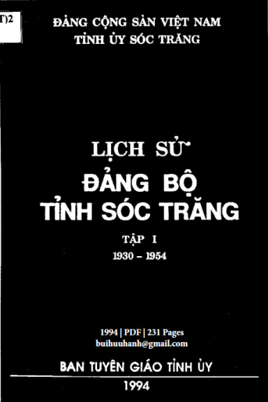 Lịch Sử Đảng Bộ Tỉnh Sóc Trăng Tập 1 (NXB Sóc Trăng 1994) - Trần Hữu Mai, 231 Trang