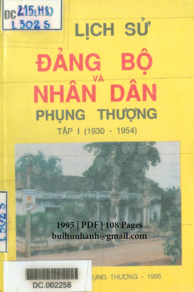 Lịch Sử Đảng Bộ Và Nhân Dân Phụng Thượng Tập 1 (NXB Hà Sơn Bình 1995) - Trần Văn Ẩm, 108 Trang