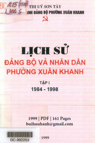 Lịch Sử Đảng Bộ Và Nhân Dân Phường Xuân Khanh Tập 1 (NXB Hà Tây 1999) - Đinh Văn Lắm, 161 Trang