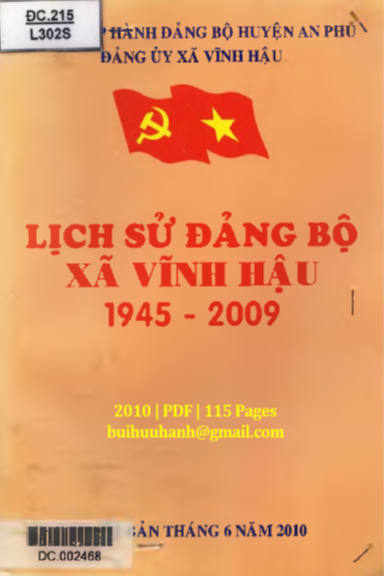 Lịch Sử Đảng Bộ Xã Vĩnh Hậu 1945-2009 (NXB An Giang 2010) - Trương Hoàng Dũng, 115 Trang