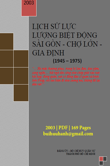 Lịch Sử Lực Lượng Biệt Động Sài Gòn-Gia Định-Chợ Lớn (NXB Quân Đội 2003) - Hồ Sỹ Thành, 169 Trang