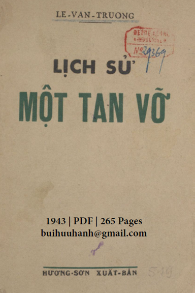 Lịch Sử Một Tan Vỡ (NXB Hương Sơn 1943) - Lê Văn Trương, 265 Trang