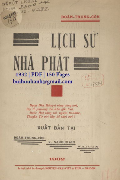 Lịch Sử Nhà Phật (NXB Nguyễn Văn Việt 1932) - Đoàn Trung Còn, 150 Trang
