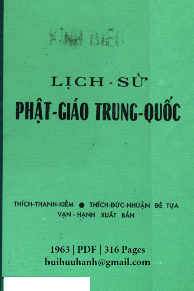 Lịch Sử Phật Giáo Trung Quốc (NXB Vạn Hạnh 1963) - Thích Thanh Kiểm, 316 Trang