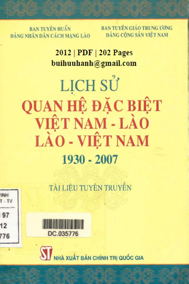 Lịch Sử Quan Hệ Đặc Biệt Việt Nam-Lào, Lào-Việt Nam 1930-2007 (NXB Chính Trị 2012) - Trịnh Nhu