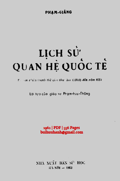 Lịch Sử Quan Hệ Quốc Tế (NXB Sử Học 1962) - Phạm Giảng, 556 Trang