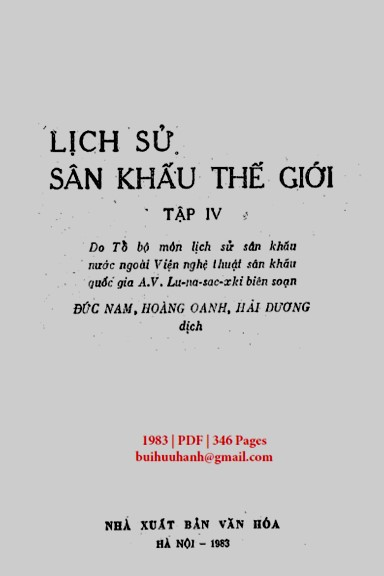 Lịch Sử Sân Khấu Thế Giới Tập 4 (NXB Văn Hóa 1983) - Đức Nam, 346 Trang