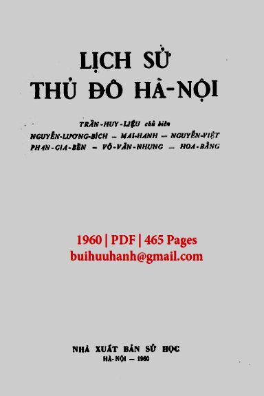 Lịch Sử Thủ Đô Hà Nội (NXB Sử Học 1960) - Trần Huy Liệu, 465 Trang