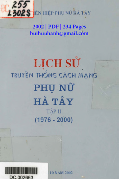 Lịch Sử Truyền Thống Cách Mạng Phụ Nữ Hà Tây 1976-2000 (NXB Hà Tây 2002) - Đỗ Thị Lan, 234 Trang