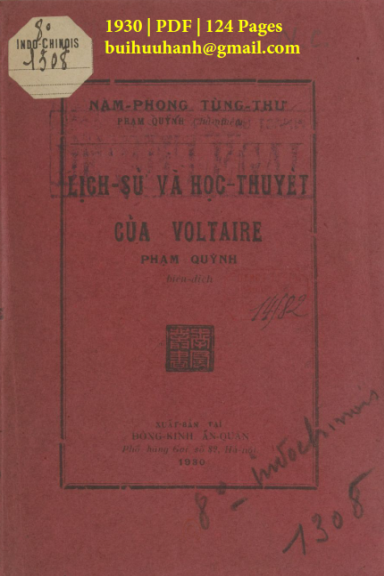 Lịch Sử Và Học Thuyết Của Voltaire (NXB Đông Kinh 1930) - Phạm Quỳnh, 124 Trang
