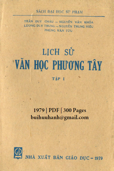 Lịch Sử Văn Học Phương Tây Tập 1 (NXB Giáo Dục 1979) - Trần Duy Châu, 300 Trang