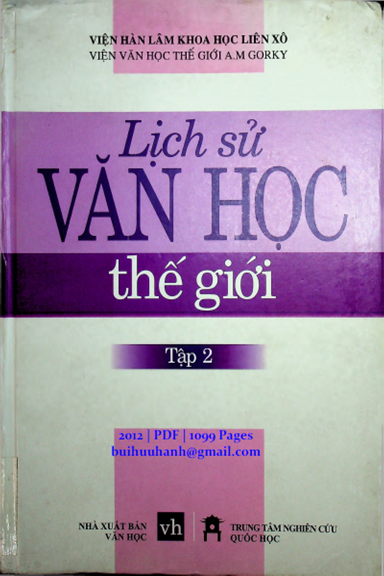 Lịch Sử Văn Học Thế Giới Tập 2 (NXB Văn Học 2012) - Đào Tuấn Ánh, 1099 Trang