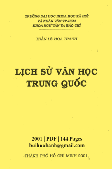 Lịch Sử Văn Học Trung Quốc (NXB Đại Học Quốc Gia 2001) - Trần Lê Hoa Tranh, 144 Trang