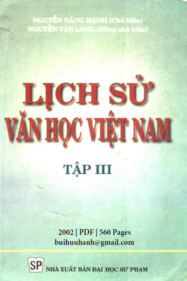 Lịch Sử Văn Học Việt Nam Tập 3 (NXB Đại Học Sư Phạm 2002) - Nguyễn Đăng Mạnh, 560 Trang