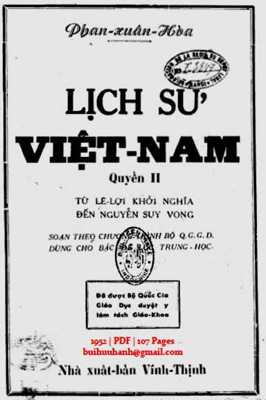 Lịch Sử Việt Nam Quyển 2-Từ Lê Lợi Khởi Nghĩa Đến Nguyễn Suy (NXB Vĩnh Thịnh 1952) - Phạm Xuân Hòa
