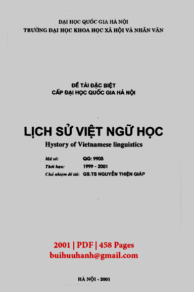 Lịch Sử Việt Ngữ Học (NXB Đại Học Quốc Gia 2001) - Nguyễn Thiện Giáp, 458 Trang