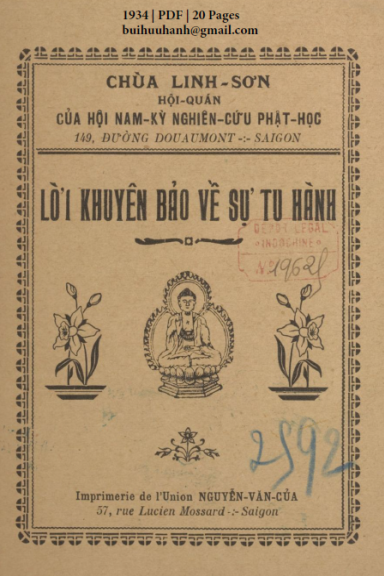 Lời Khuyên Bảo Về Sự Tu Hành (NXB Nguyễn Văn Của 1934) - Trần Nguyên Chấn, 20 Trang