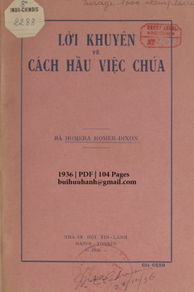 Lời Khuyên Về Cách Hầu Việc Chúa (NXB Tin Lành 1936) - Homera Homer-Dixon, 104 Trang