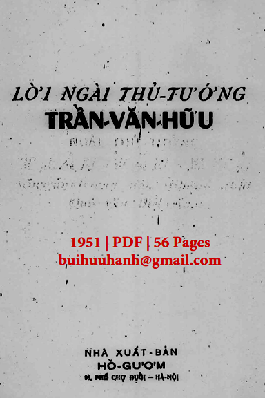 Lời Ngài Thủ tướng Trần Văn Hữu (NXB Hồ Gươm 1951) - Nhiều Tác Giả, 56 Trang