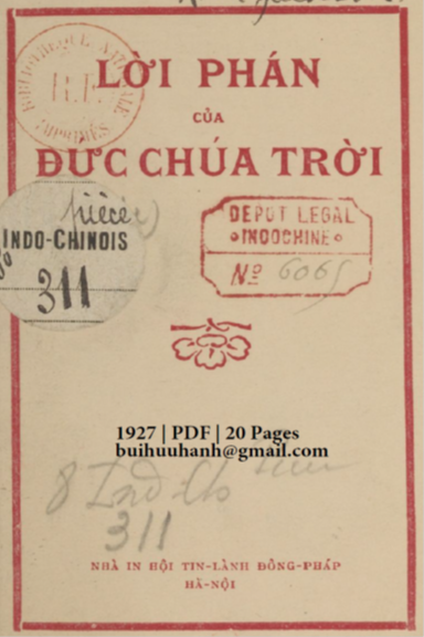 Lời Phán Của Đức Chúa Trời (NXB Tin Lành 1927) - Nhiều Tác Giả, 20 Trang