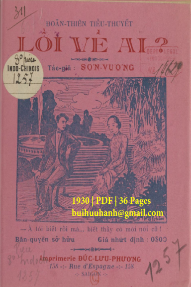 Lỗi Về Ai (NXB Đức Lưu Phương 1930) - Sơn Vương, 36 Trang
