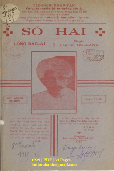 Lòng Bác Ái Số 2 (NXB Đông Pháp 1929) - Romain Rolland, 34 Trang