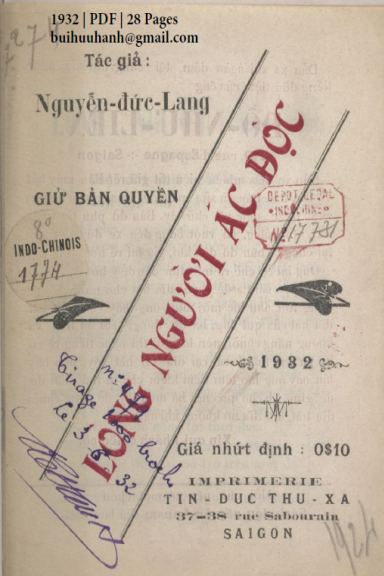 Lòng Người Ác Độc (NXB Tín Đức Thư Xã 1932) - Nguyễn Đức Lang, 28 Trang