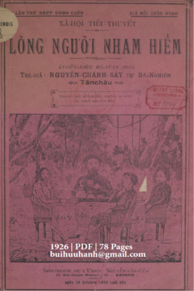 Lòng Người Nham Hiểm (NXB Nguyễn Văn Của 1926) - Nguyễn Chánh Sắt, 78 Trang