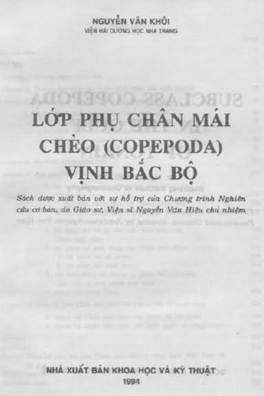 Lớp Phụ Chân Mái Chèo Vịnh Bắc Bộ (NXB Khoa Học Kỹ Thuật 1994) - Nguyễn Văn Khôi, 198 Trang