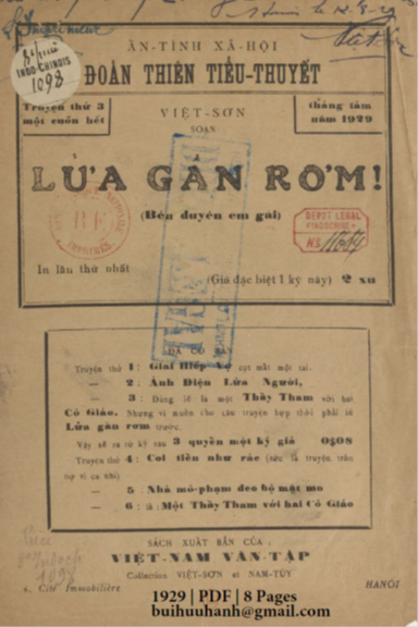 Lửa Gần Rơm (NXB Việt Nam Văn Tập 1929) - Việt Sơn, 8 Trang