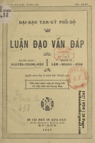 Luận Đạo Vấn Đáp (NXB Xưa Nay 1927) - Nguyễn Trung Hậu, 28 Trang