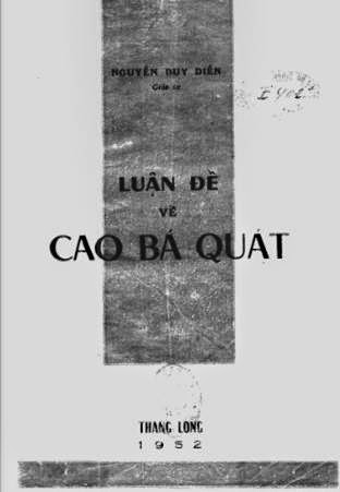 Luận Đề Về Cao Bá Quát (NXB Thăng Long 1952) - Nguyễn Duy Diễn, 56 Trang