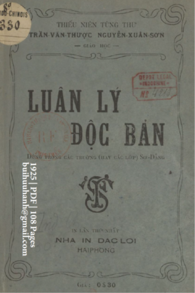 Luân Lý Độc Bản (NXB Đắc Lợi 1925) - Trần Văn Nhược, 108 Trang