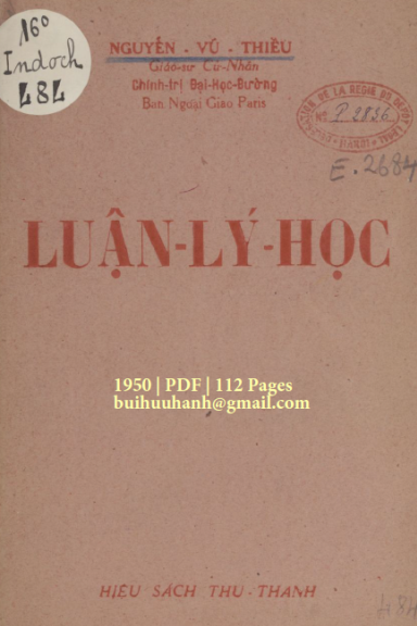 Luận Lý Học (NXB Thu Thanh 1950) - Nguyễn Vũ Thiều, 112 Trang