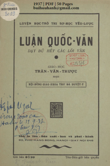 Luận Quốc Văn (NXB Tân Dân 1937) - Trần Văn Thược, 50 Trang