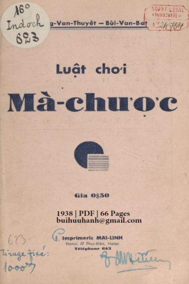 Luật Chơi Mà Chược (NXB Mai Lĩnh 1938) - Đặng Văn Thuyết, 66 Trang