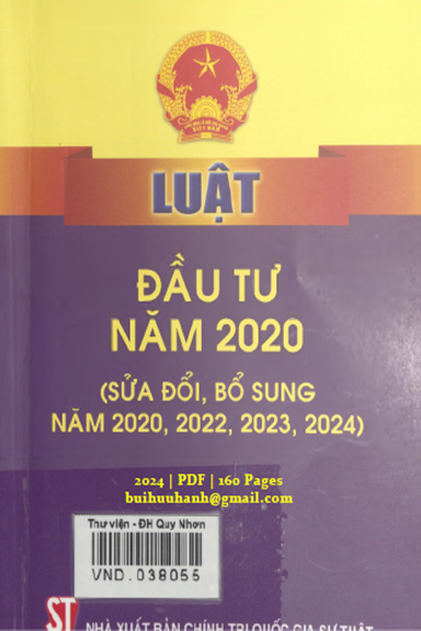 Luật Đầu Tư Năm 2020 (NXB Chính Trị 2024) - Nguyễn Hoài Anh, 160 Trang