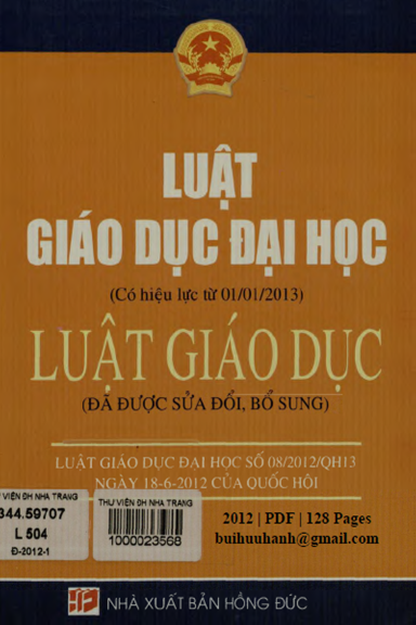 Luật Giáo Dục Đại Học-Luật Giáo Dục (NXB Hồng Đức 2012) - Hoàng Anh, 128 Trang