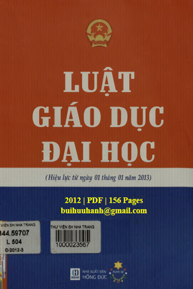 Luật Giáo Dục Đại Học (NXB Hồng Đức 2012) - Bành Tiến Long, 156 Trang