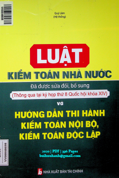 Luật Kiểm Toán Nhà Nước (NXB Tài Chính 2020) - Quý Lâm, 396 Trang