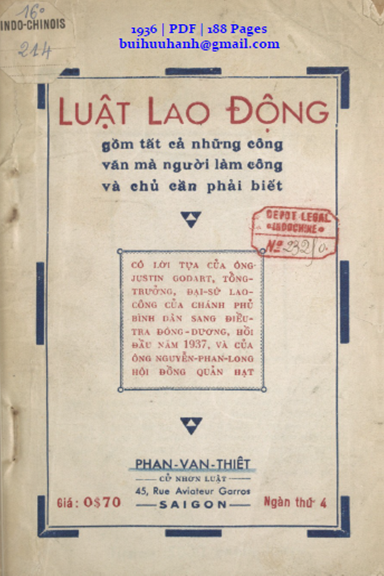 Luật Lao Động (NXB Man Sanh 1936) - Phan Văn Thiết, 188 Trang